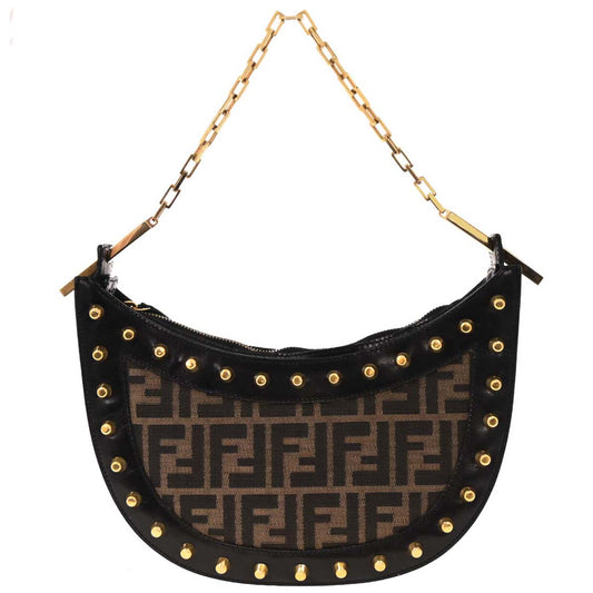 Fendi Black Brown Studded Zucca Handbag