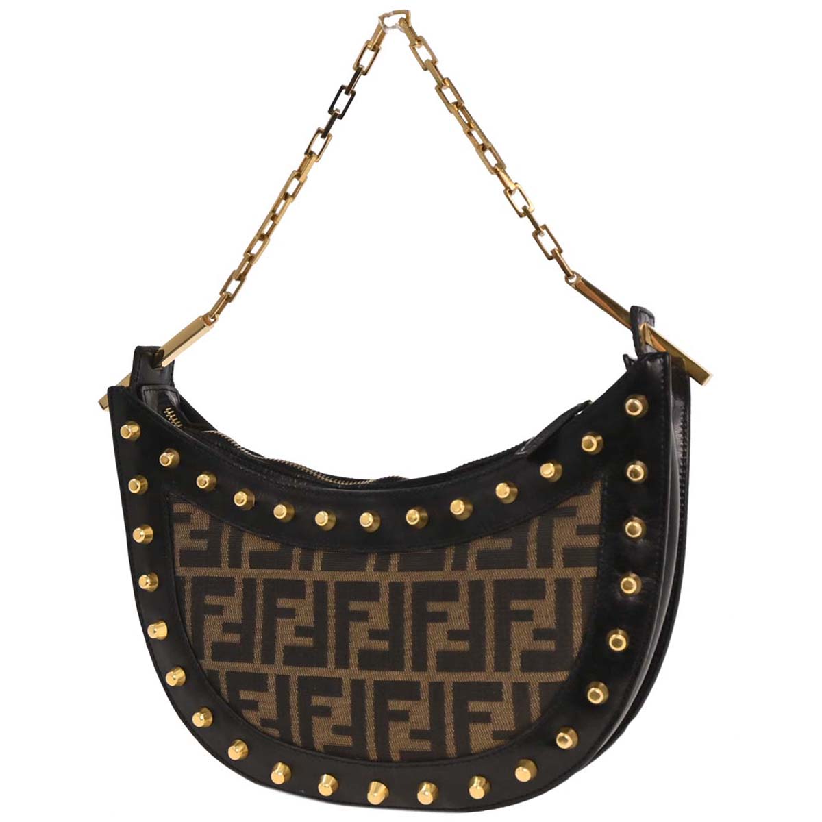Fendi Black Brown Studded Zucca Handbag