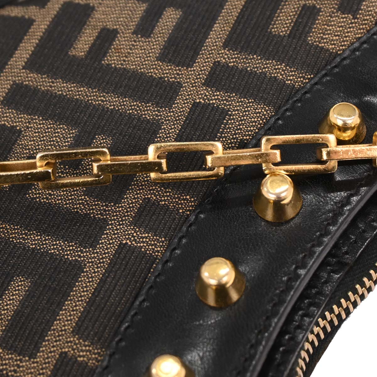Fendi Black Brown Studded Zucca Handbag