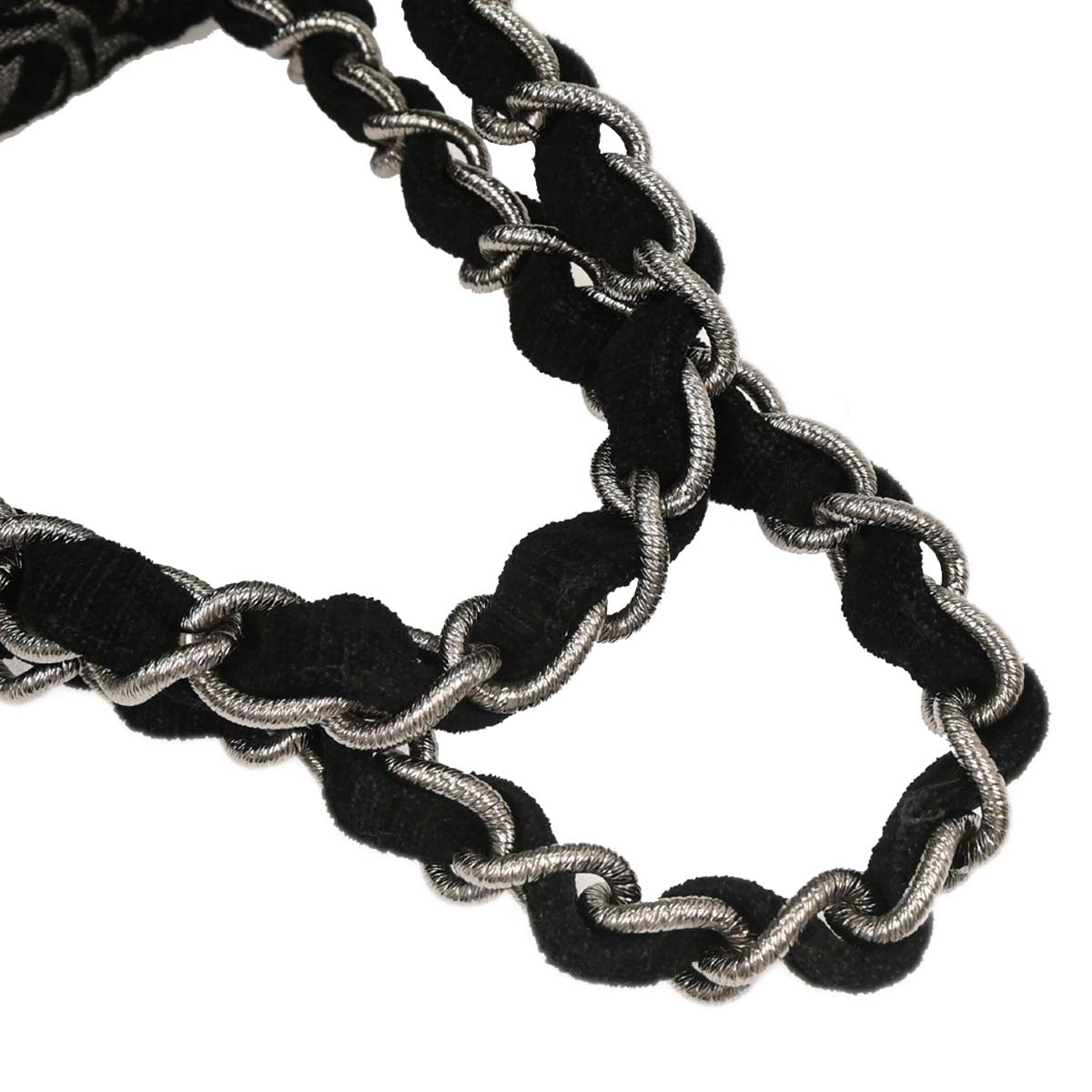 Chanel 2005-2006 Black Silver Cotton Jacquard Chain Handbag