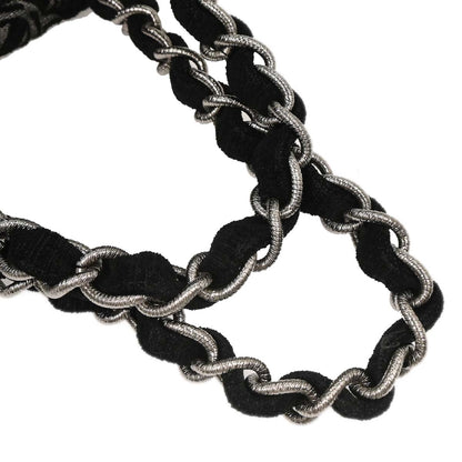 Chanel 2005-2006 Black Silver Cotton Jacquard Chain Handbag