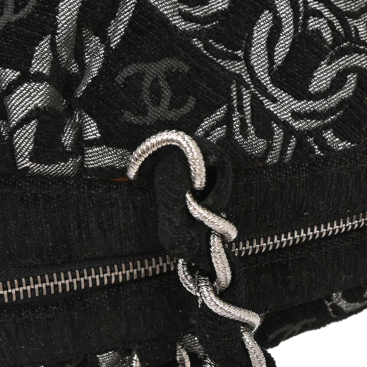 Chanel 2005-2006 Black Silver Cotton Jacquard Chain Handbag