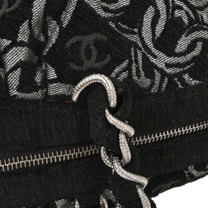 Chanel 2005-2006 Black Silver Cotton Jacquard Chain Handbag
