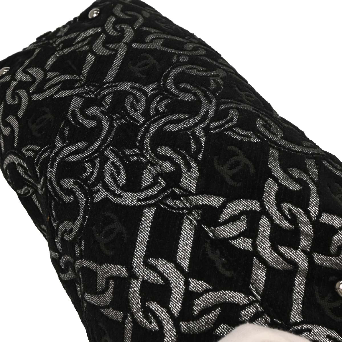 Chanel 2005-2006 Black Silver Cotton Jacquard Chain Handbag