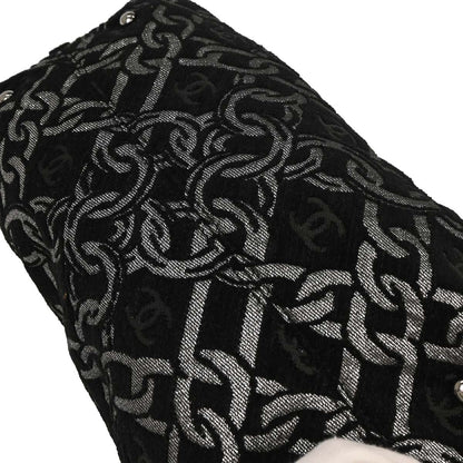 Chanel 2005-2006 Black Silver Cotton Jacquard Chain Handbag