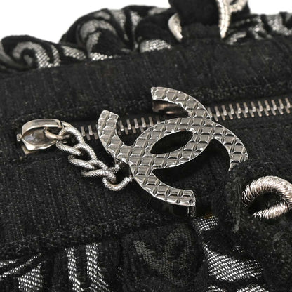 Chanel 2005-2006 Black Silver Cotton Jacquard Chain Handbag