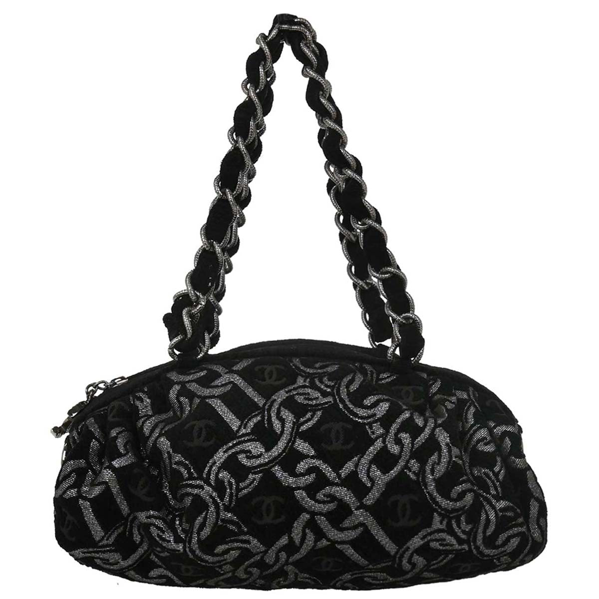 Chanel 2005-2006 Black Canvas Chain Print Handbag