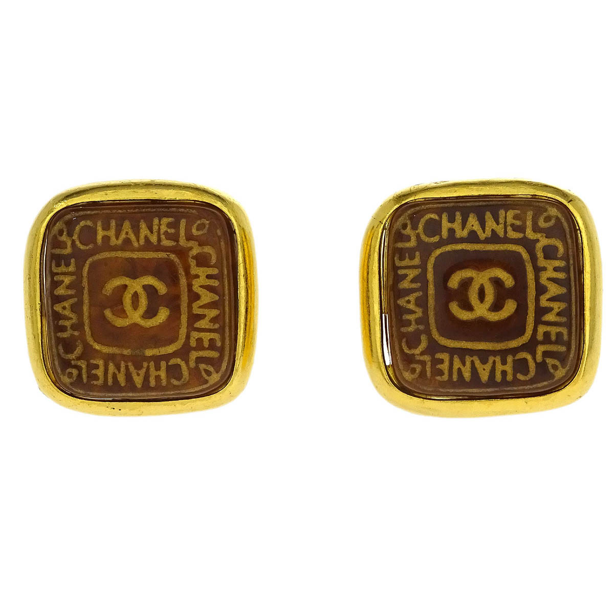 Chanel Square Earrings Clip-On Gold 99A