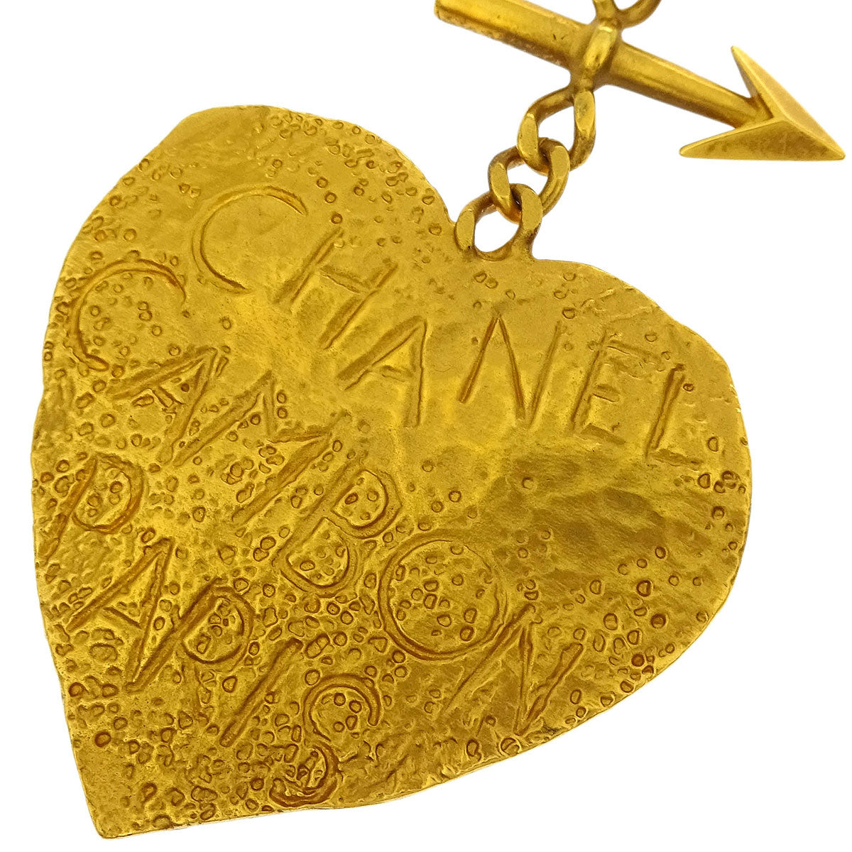 Chanel Dangle Heart Arrow Earrings Gold Clip-On 93P