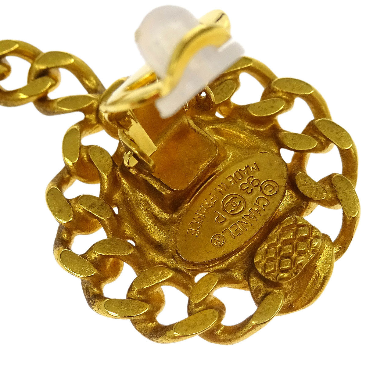 Chanel Dangle Heart Arrow Earrings Gold Clip-On 93P