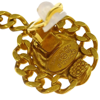 Chanel Dangle Heart Arrow Earrings Gold Clip-On 93P