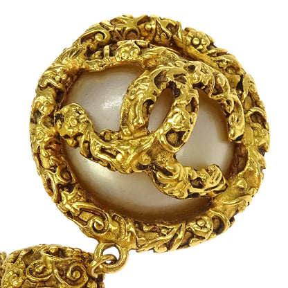 Chanel Costume Pearl Fringe Dangle Earrings Clip-On Gold 93A