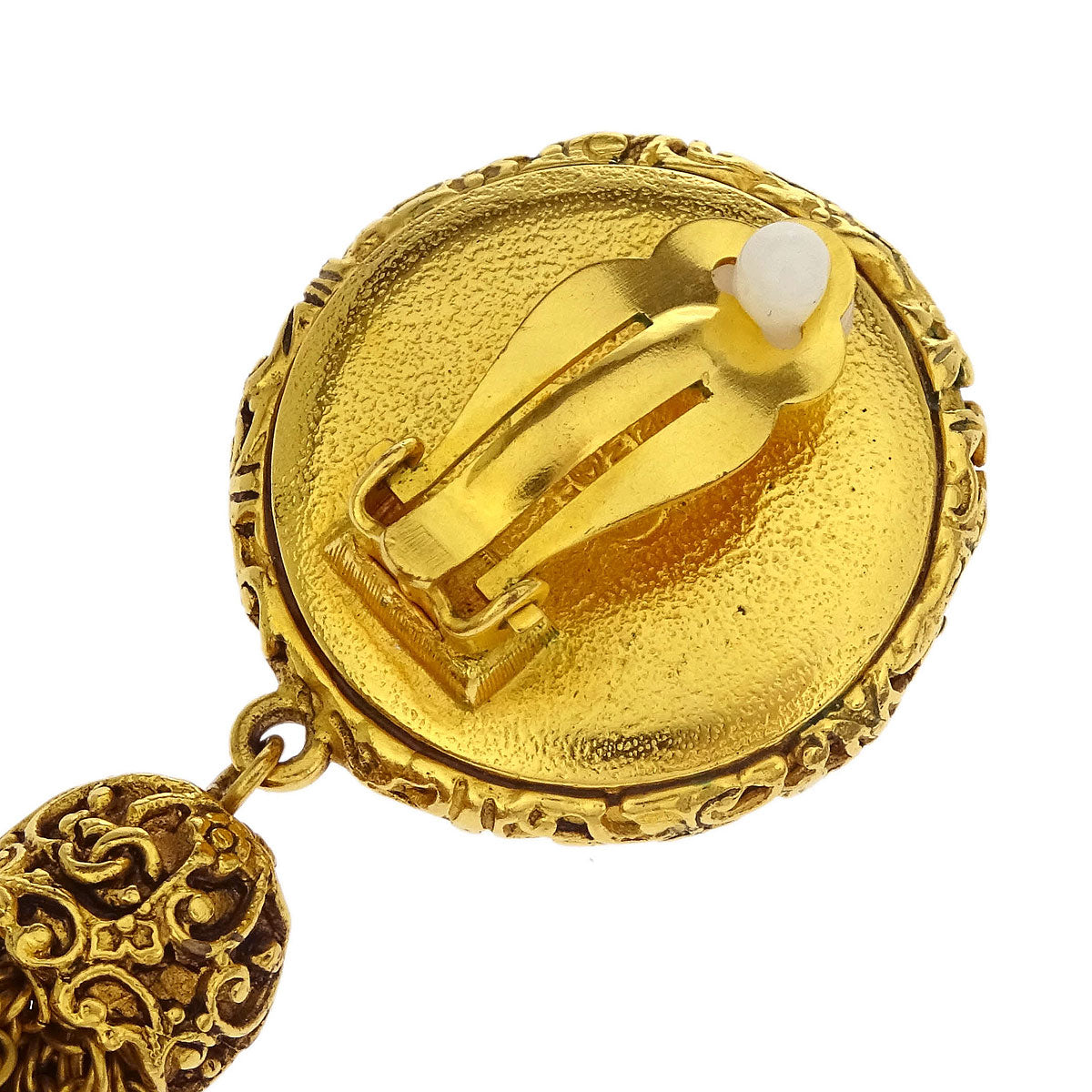 Chanel Costume Pearl Fringe Dangle Earrings Clip-On Gold 93A