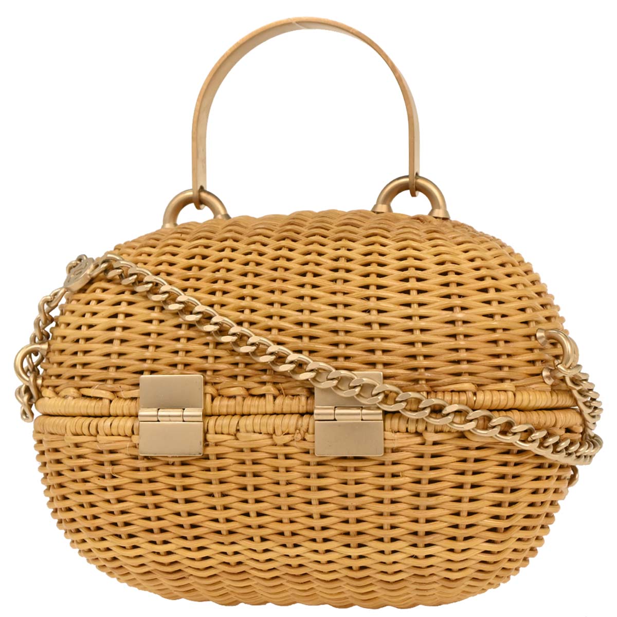 Chanel Beige Rattan Heart Lock Basket Bag 2way Shoulder Handbag
