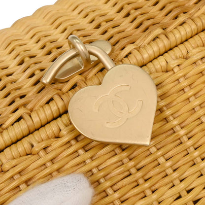 Chanel Beige Rattan Heart Lock Basket Bag 2way Shoulder Handbag