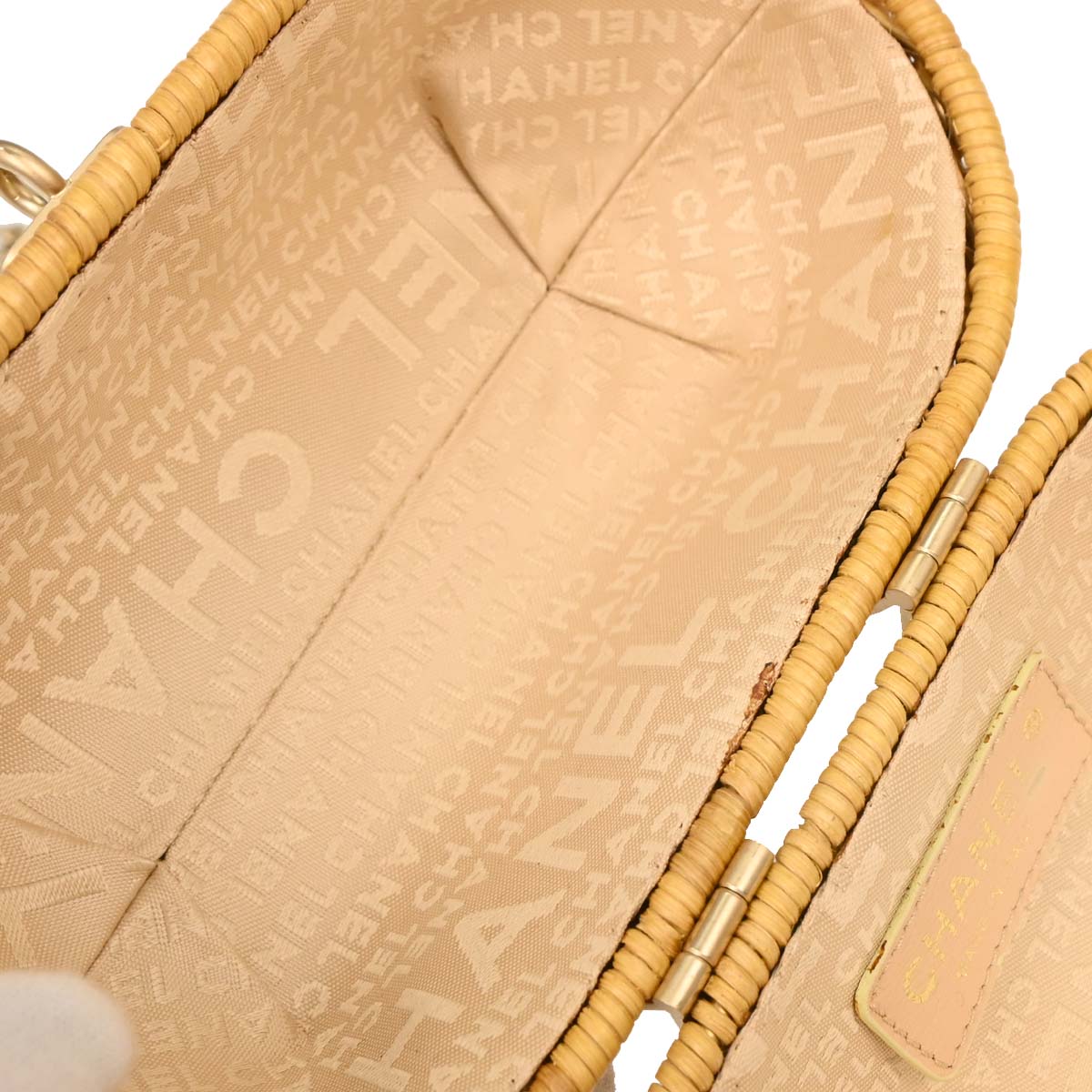 Chanel Beige Rattan Heart Lock Basket Bag 2way Shoulder Handbag