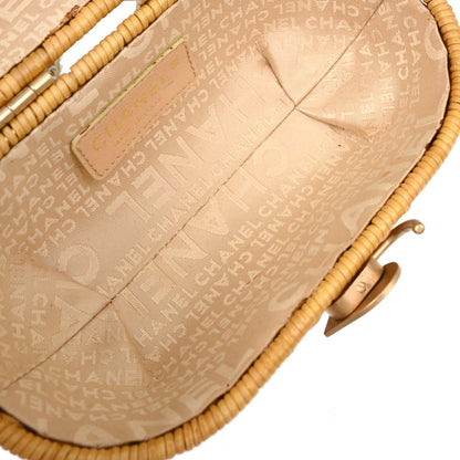 Chanel Beige Rattan Heart Lock Basket Bag 2way Shoulder Handbag