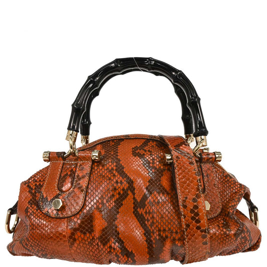 Gucci * Orange Python Bamboo 2way Shoulder Handbag