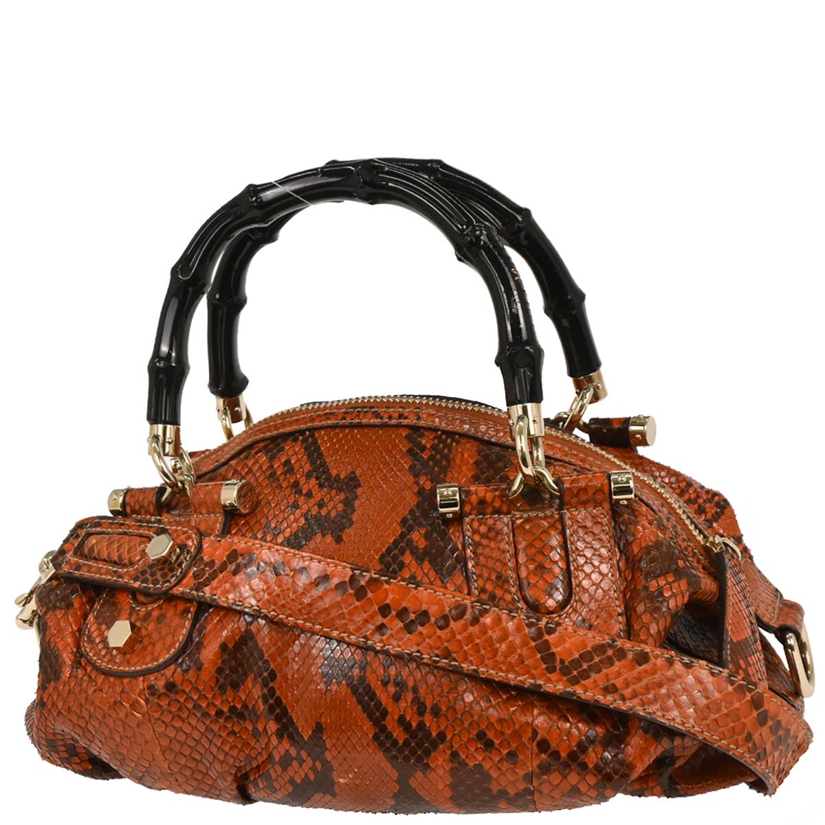 Gucci * Orange Python Bamboo 2way Shoulder Handbag