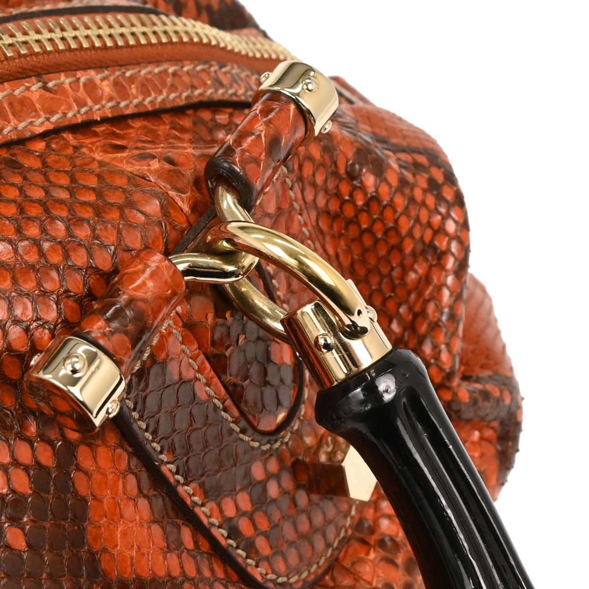 Gucci * Orange Python Bamboo 2way Shoulder Handbag