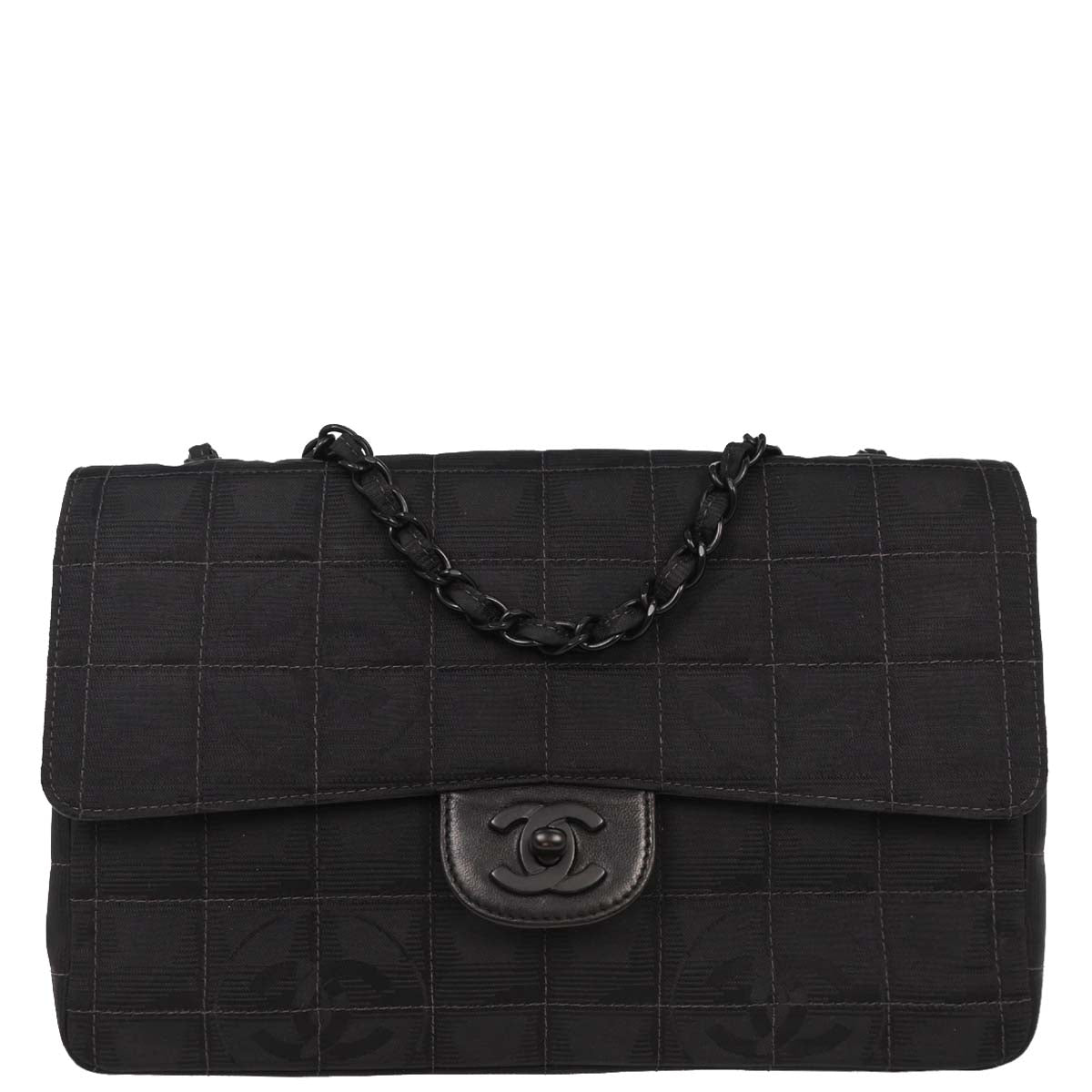Chanel 2001-2003 Black Nylon Travel Line Single Flap Shoulder Bag
