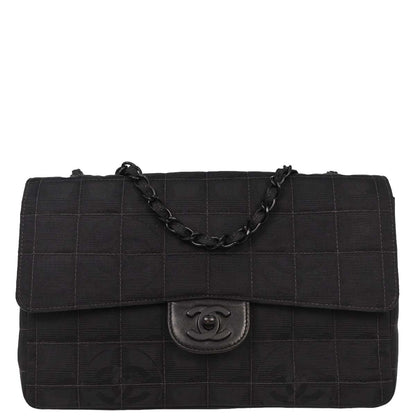 Chanel 2001-2003 Black Nylon Travel Line Single Flap Shoulder Bag
