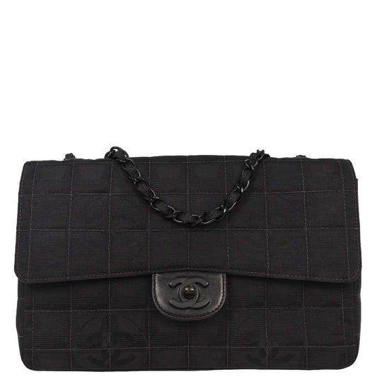 Chanel 2001-2003 Black Nylon Travel Line Single Flap Shoulder Bag