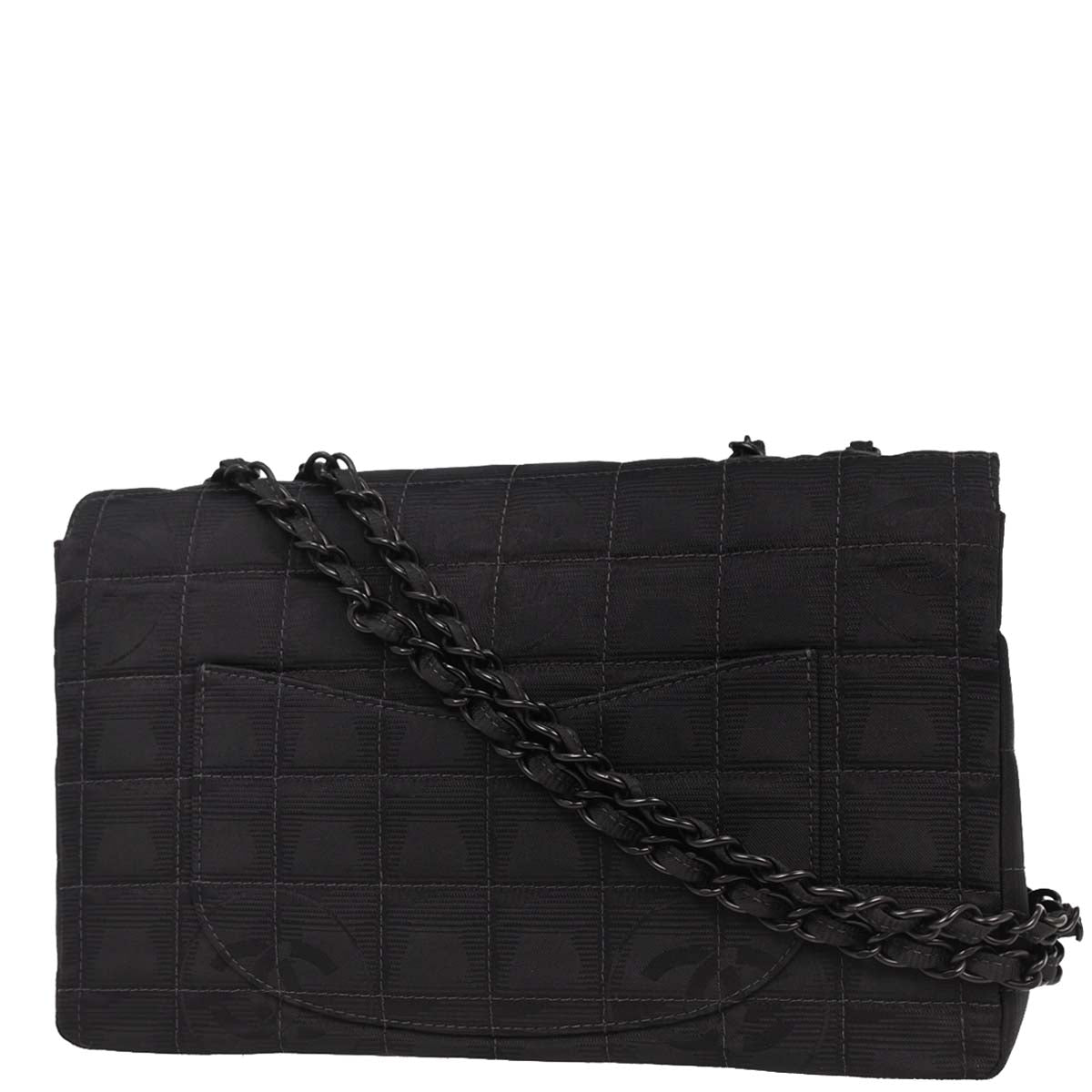 Chanel 2001-2003 Black Nylon Travel Line Single Flap Shoulder Bag