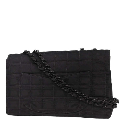 Chanel 2001-2003 Black Nylon Travel Line Single Flap Shoulder Bag