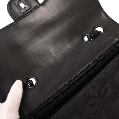 Chanel 2001-2003 Black Nylon Travel Line Single Flap Shoulder Bag