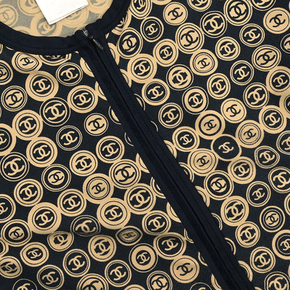 Chanel Setup Suit Zip Up Top Skirt Black 03P #38 #34