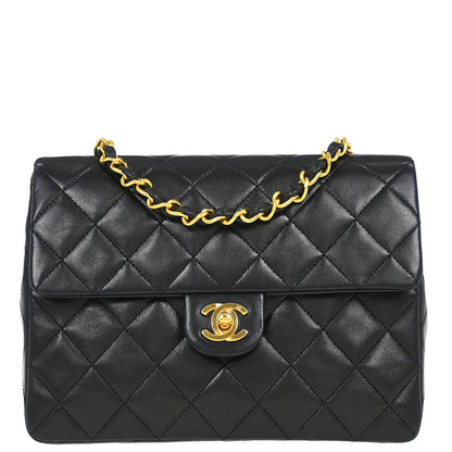 Chanel 1989-1991 Black Lambskin Classic Square Flap Shoulder Bag