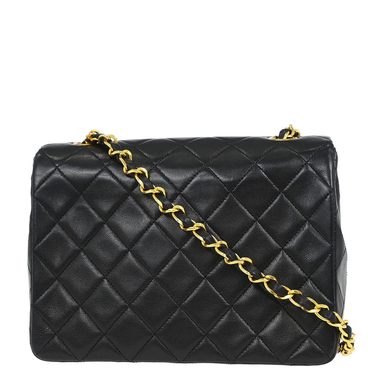 CHANELショルダー Chanel 1989-1991 Black Lambskin Classic Square Flap Shoulder Bag