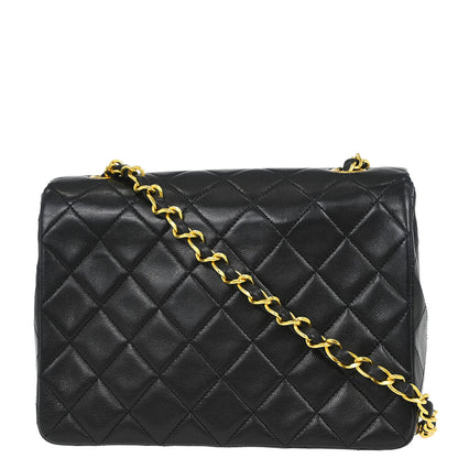 Chanel 1989-1991 Black Lambskin Classic Square Flap Shoulder Bag