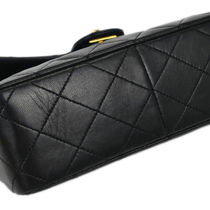 Chanel 1989-1991 Black Lambskin Classic Square Flap Shoulder Bag