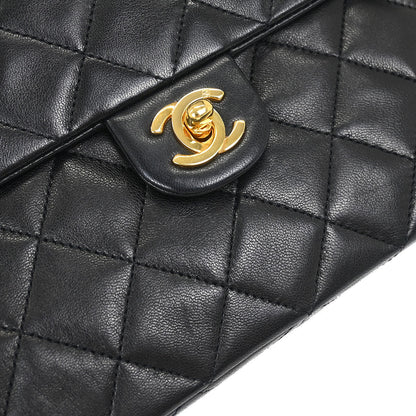 Chanel 1989-1991 Black Lambskin Classic Square Flap Shoulder Bag