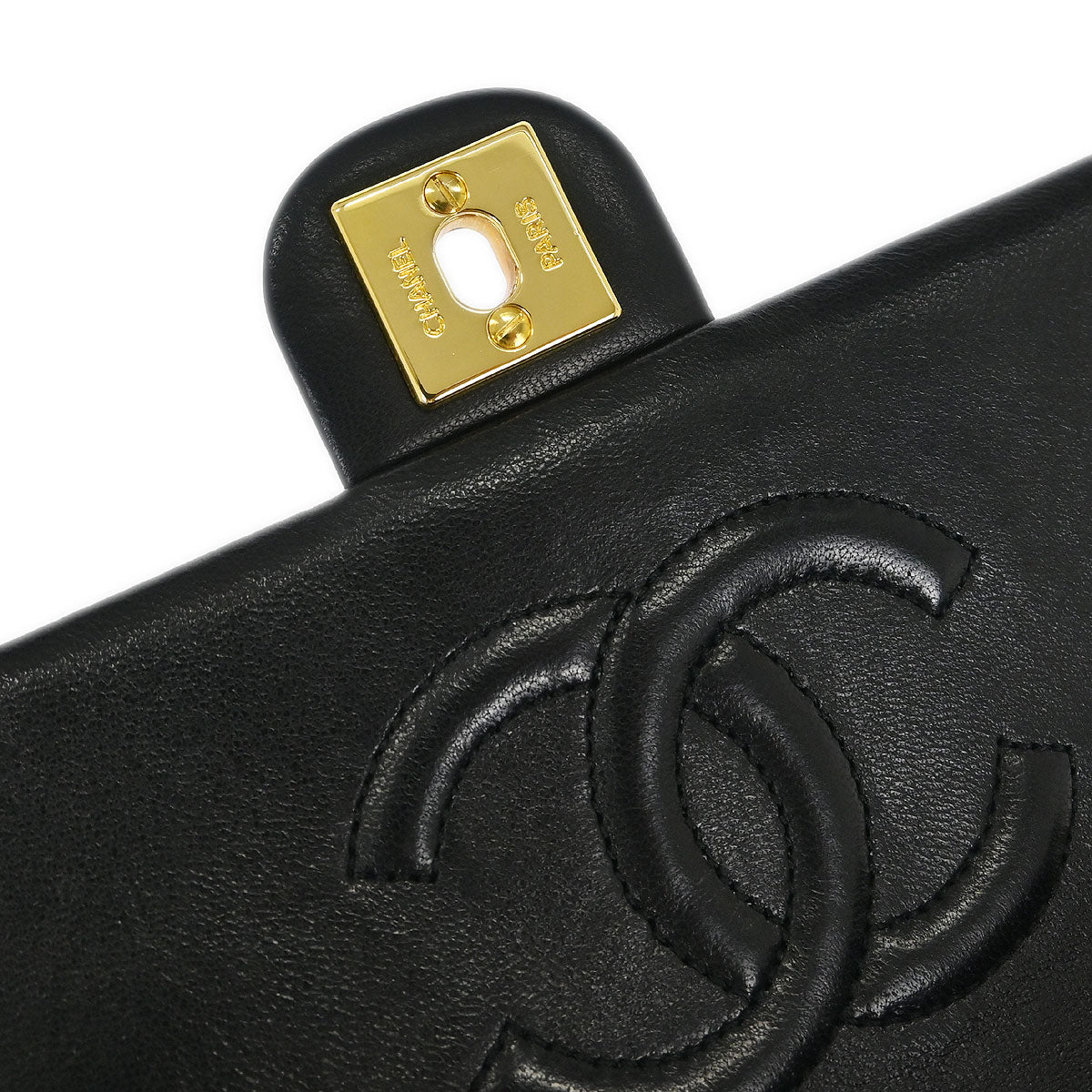 Chanel 1989-1991 Black Lambskin Classic Square Flap Shoulder Bag