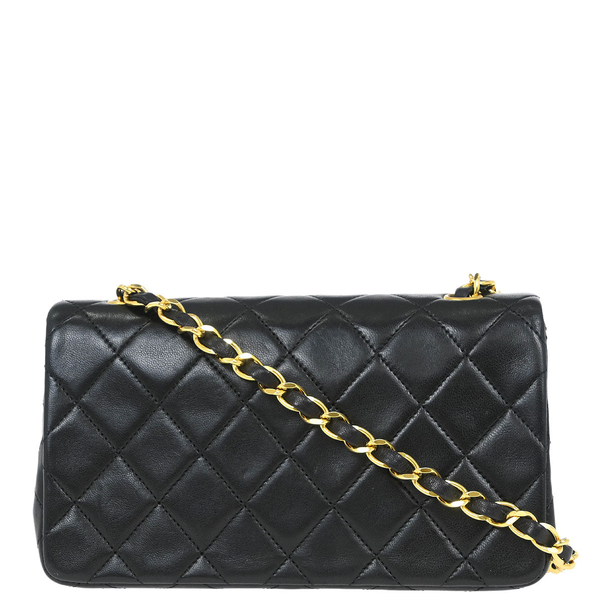Chanel 1989-1991 Black Lambskin Turnlock Mini Full Flap Shoulder Bag
