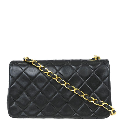 Chanel 1989-1991 Black Lambskin Turnlock Mini Full Flap Shoulder Bag