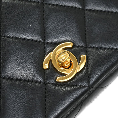 Chanel 1989-1991 Black Lambskin Turnlock Mini Full Flap Shoulder Bag