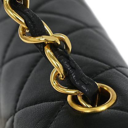 Chanel 1989-1991 Black Lambskin Turnlock Mini Full Flap Shoulder Bag