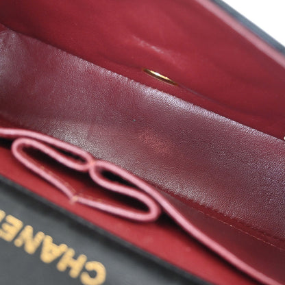 Chanel 1989-1991 Black Lambskin Turnlock Mini Full Flap Shoulder Bag