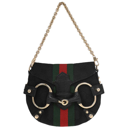 Gucci Black Canvas GG Horsebit Handbag