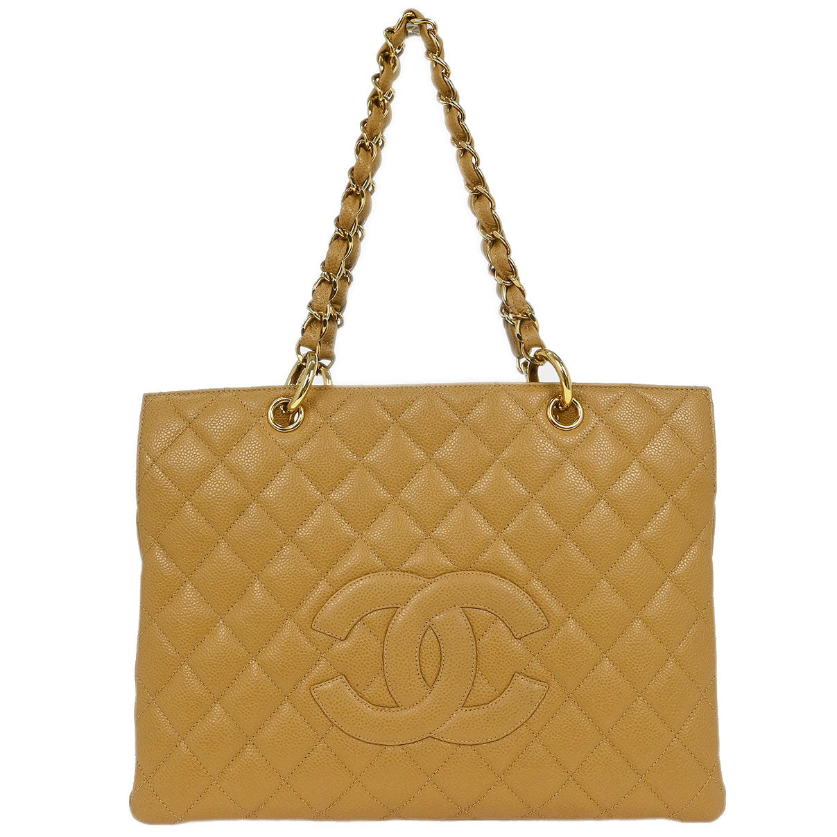 Chanel 2002-2003 Beige Caviar Tote Chain Handbag