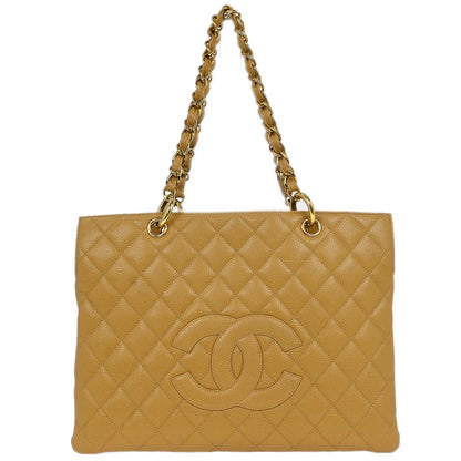 Chanel 2002-2003 Beige Caviar Tote Chain Handbag