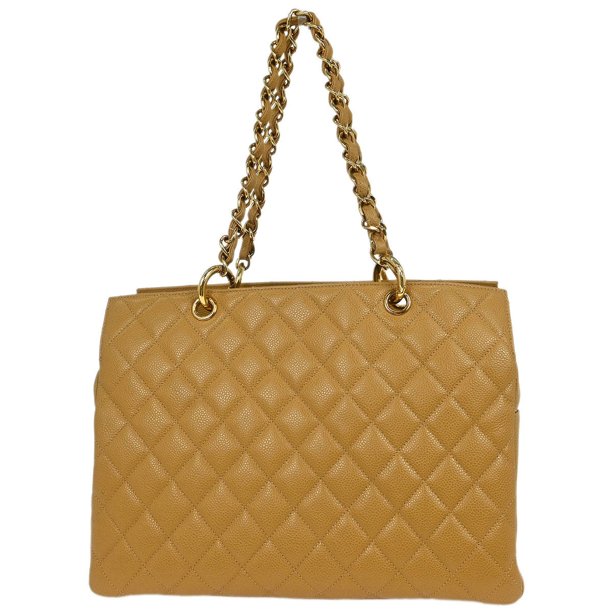 Chanel 2002-2003 Beige Caviar Tote Chain Handbag