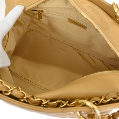 Chanel 2002-2003 Beige Caviar Tote Chain Handbag