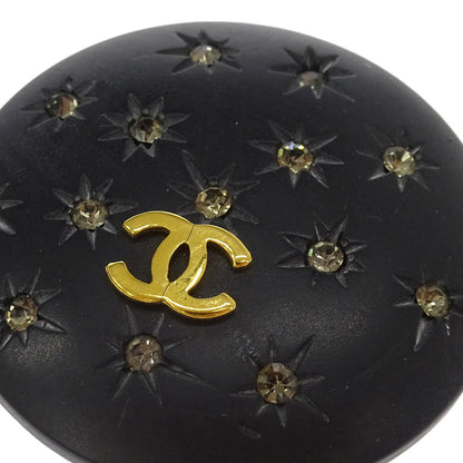 Chanel Button Earrings Clip-On Rhinestone Black 26