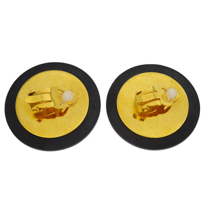 Chanel Button Earrings Clip-On Rhinestone Black 26