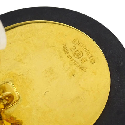 Chanel Button Earrings Clip-On Rhinestone Black 26